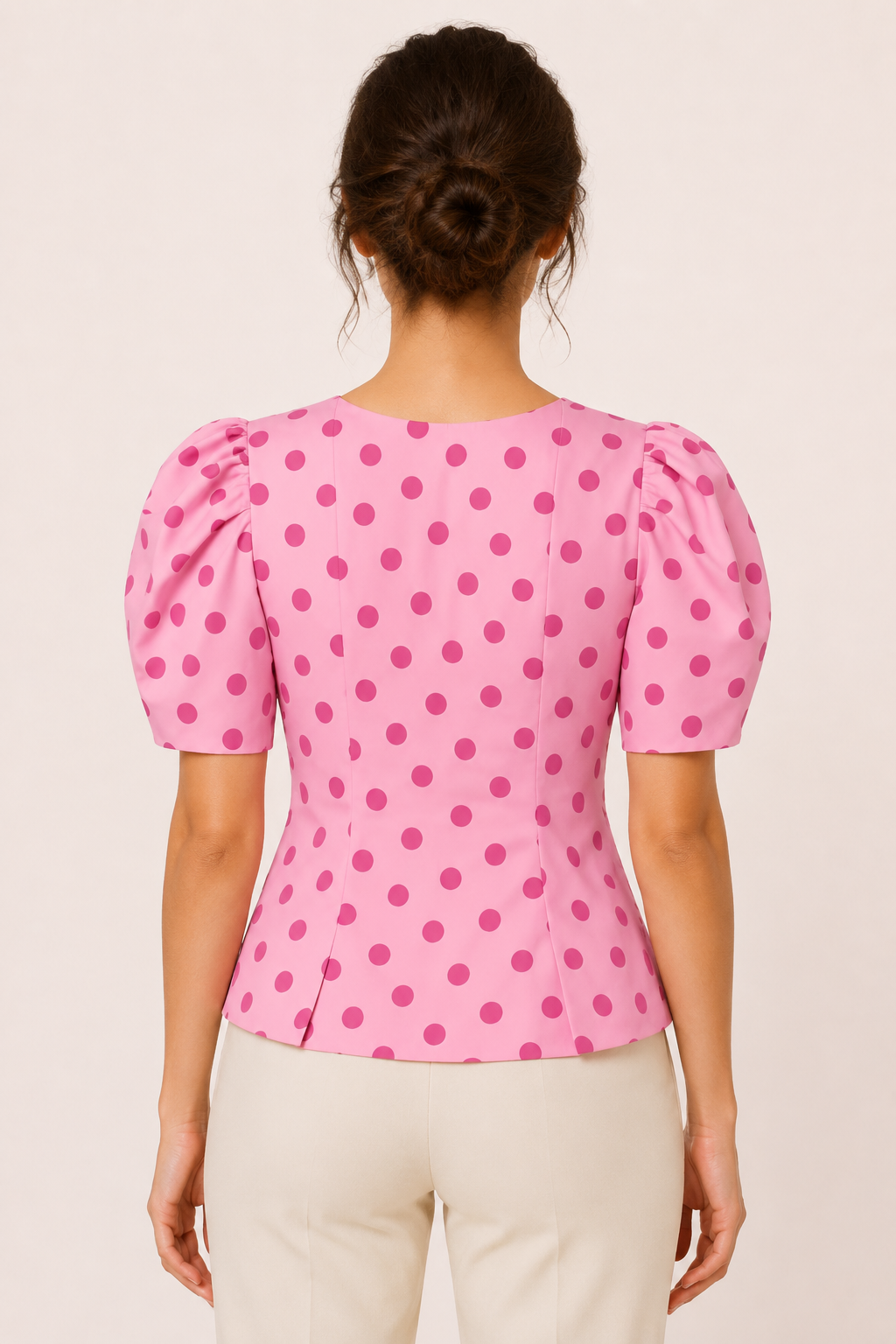 Blusa mujer escote V lunares manga abullonada corte entallado – Romy