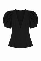 Blusa mujer escote V lunares manga abullonada corte entallado – Romy