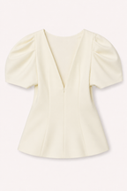 Blusa mujer escote V lunares manga abullonada corte entallado – Romy