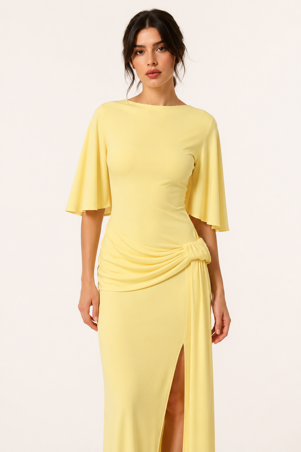 Vestido largo mujer invitada boda manga capa abertura lateral – Amelie