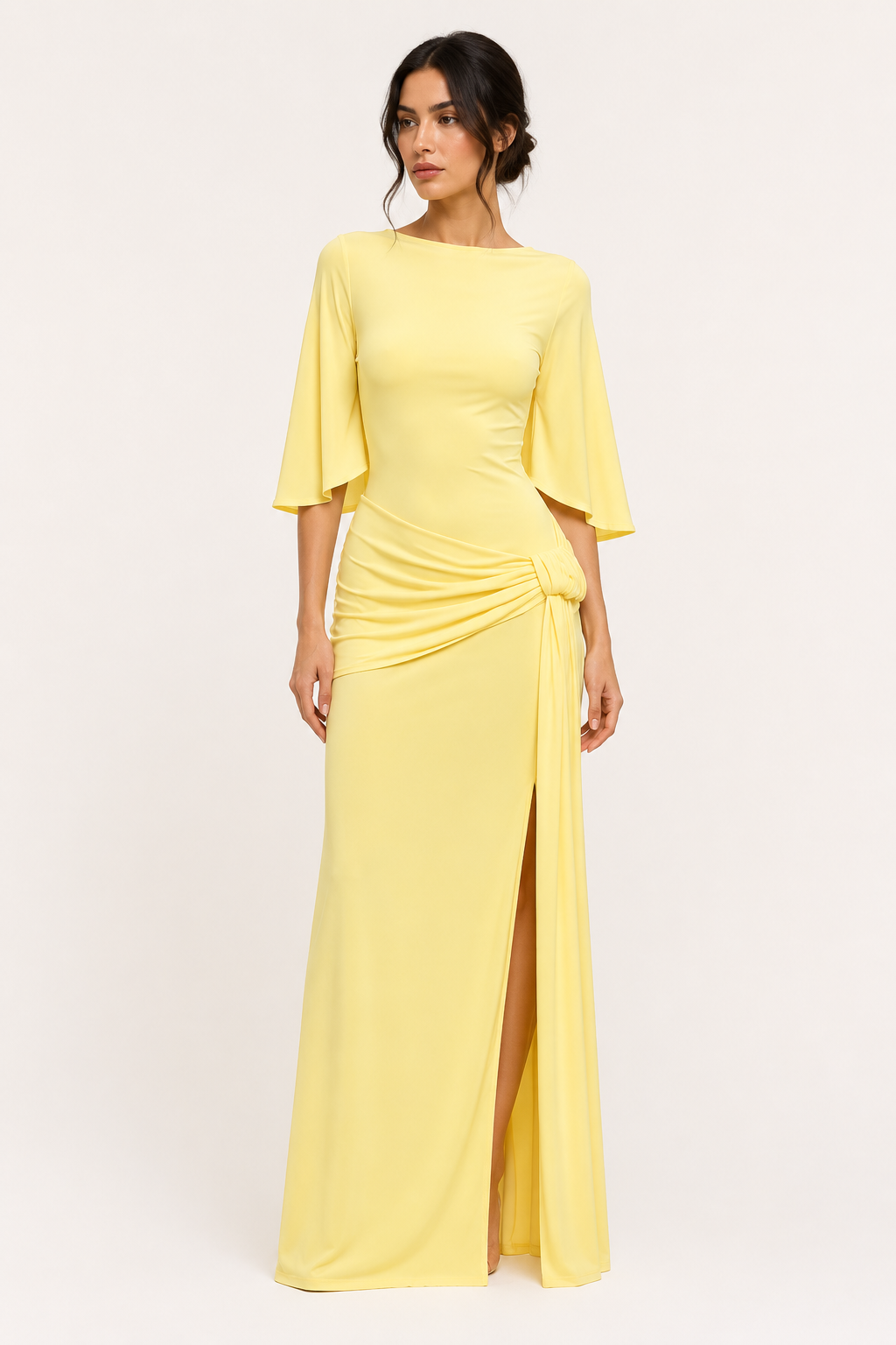 Vestido largo mujer invitada boda manga capa abertura lateral – Amelie