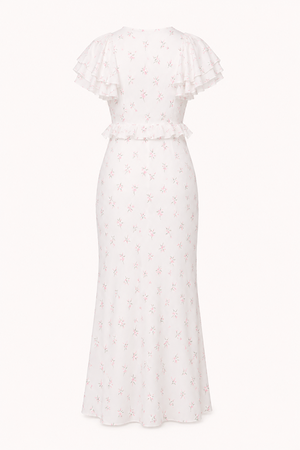 Vestido midi mujer estampado floral volante hombros escote v – Hedda