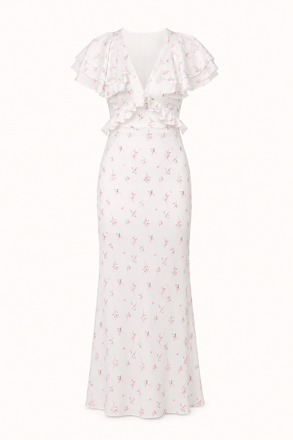 Vestido midi mujer estampado floral volante hombros escote v – Hedda