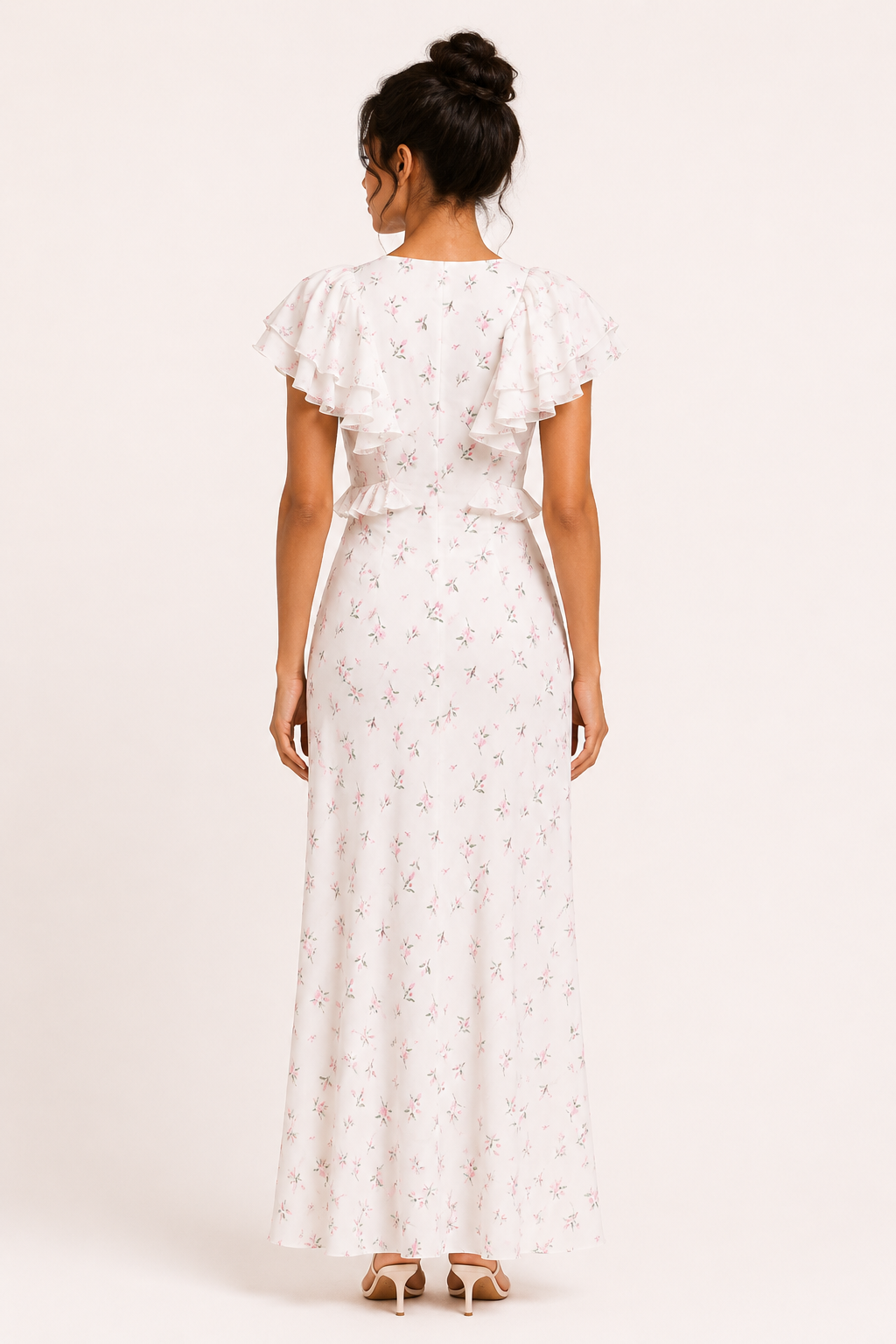 Vestido midi mujer estampado floral volante hombros escote v – Hedda