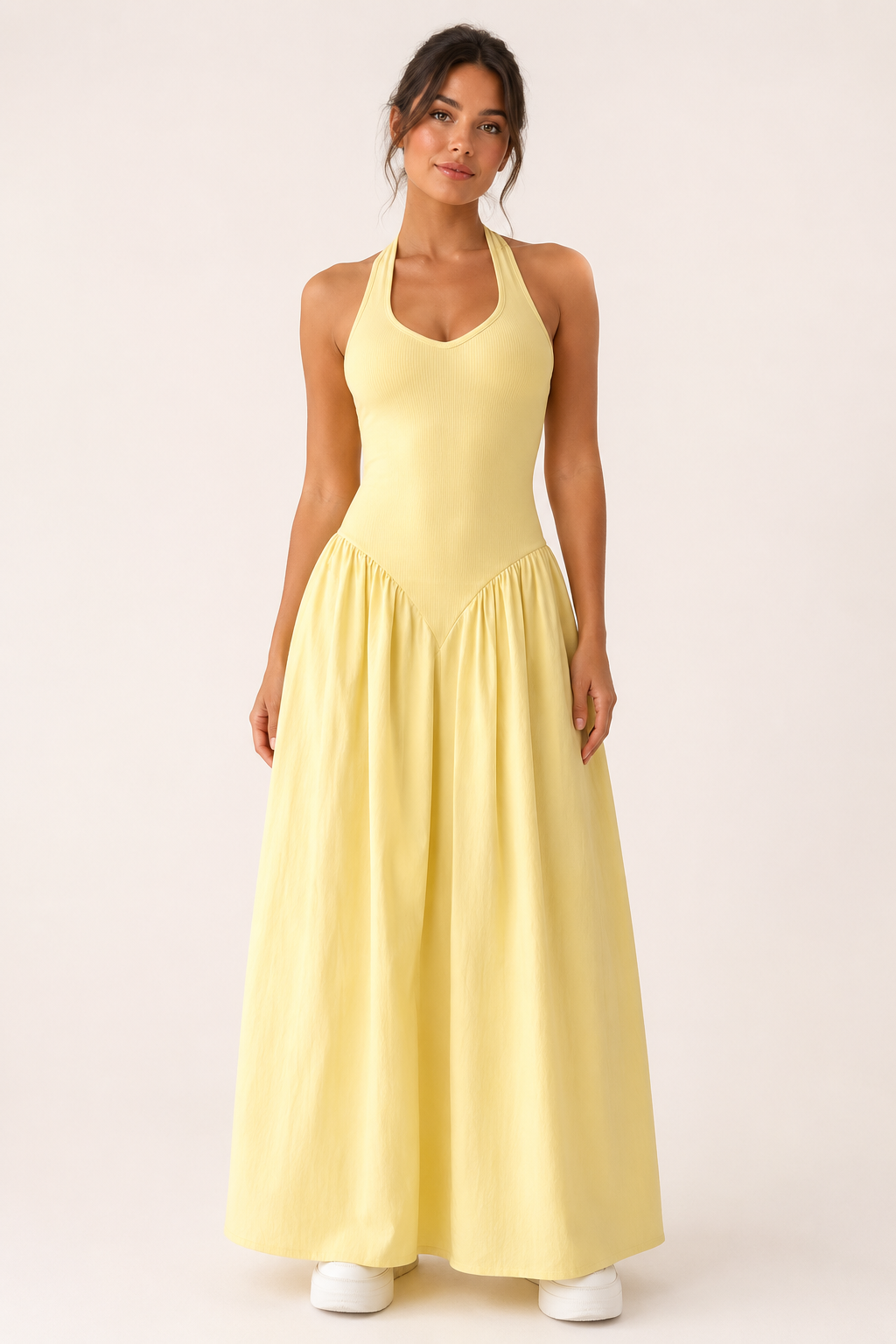 Vestido largo mujer verano escote halter falda amplia fluida – Lotte