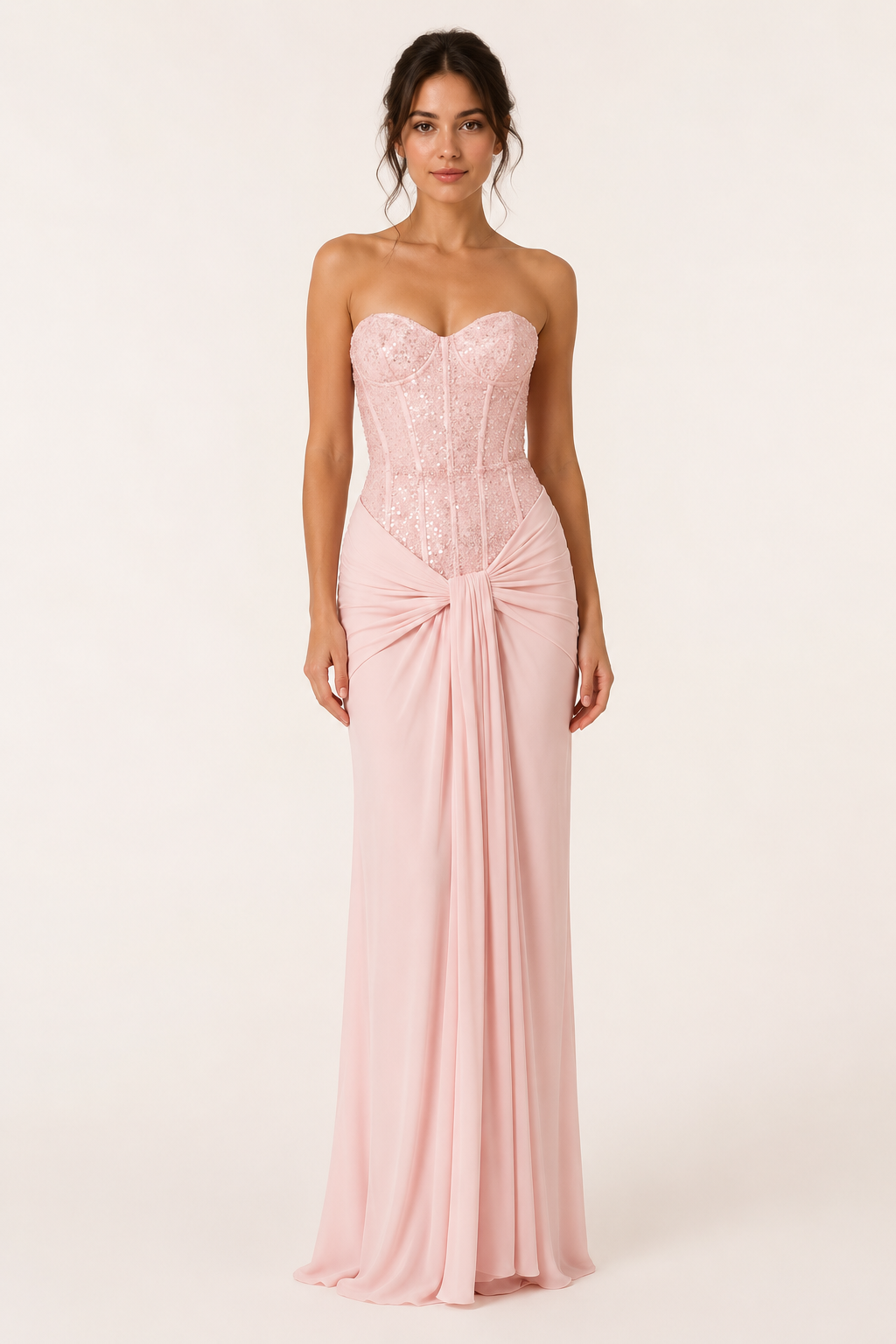 Vestido largo mujer fiesta corsé ajustado falda drapeada brillante – Klara