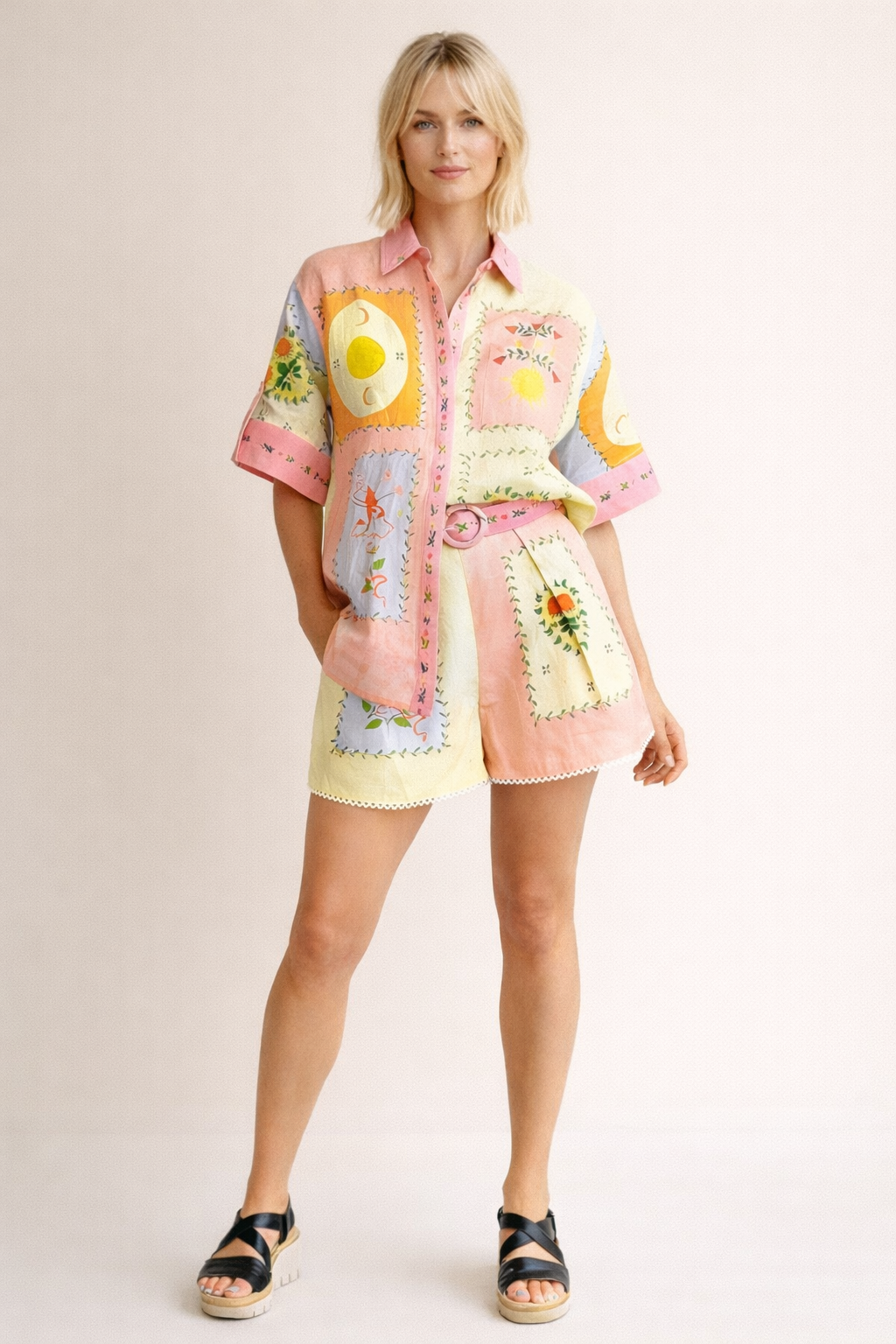 Conjunto estampado en lino con short cómodo para mujer - Monroe