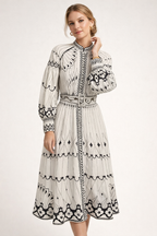 Vestido midi estampado floral manga farol para mujer - Aurelia