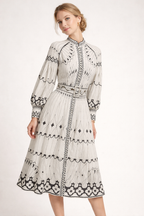 Vestido midi estampado floral manga farol para mujer - Aurelia