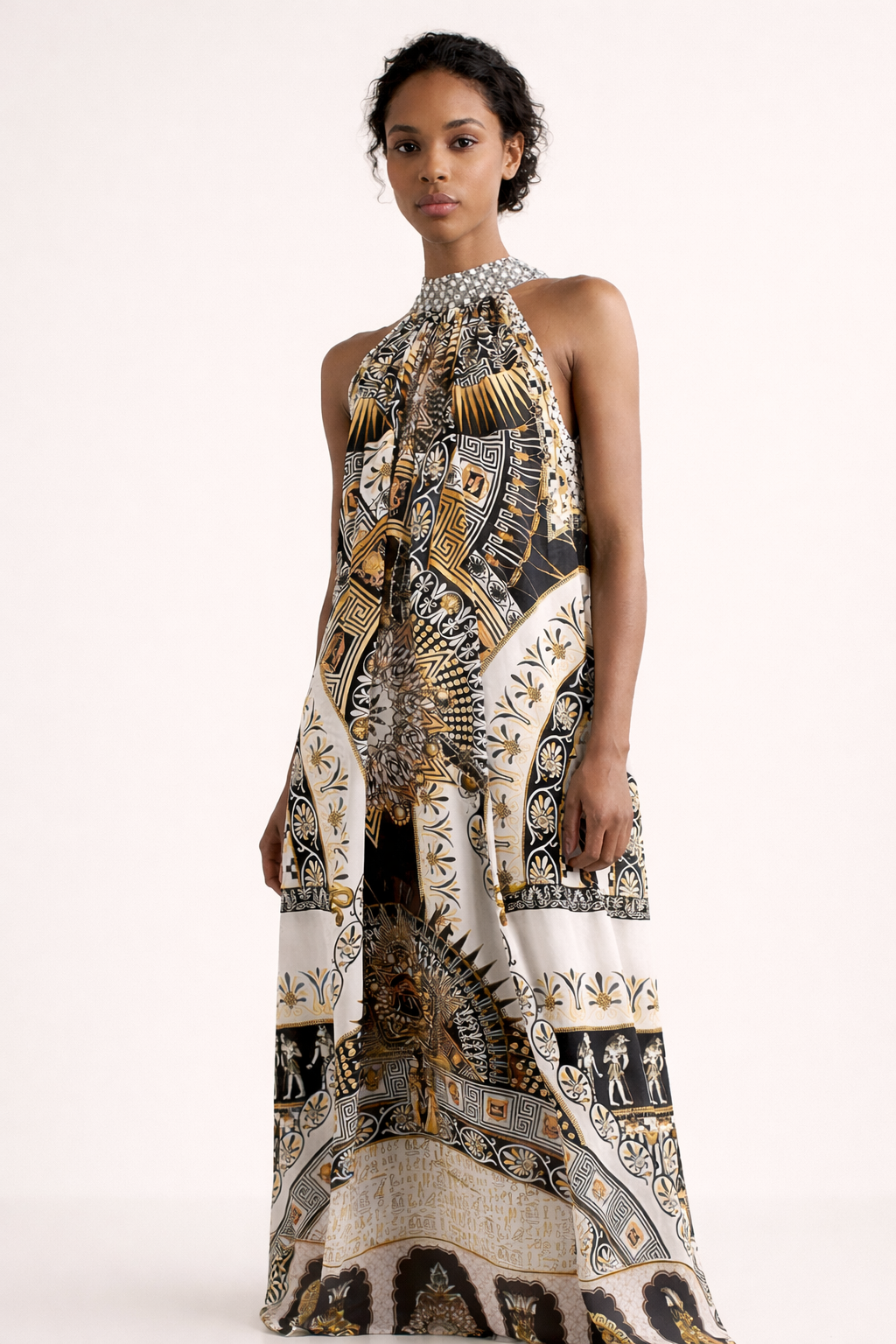 Vestido maxi estampado gráfico halter para mujer - Renata