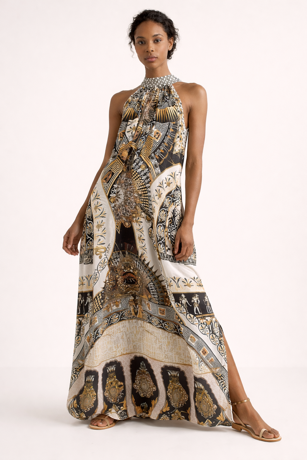 Vestido maxi estampado gráfico halter para mujer - Renata