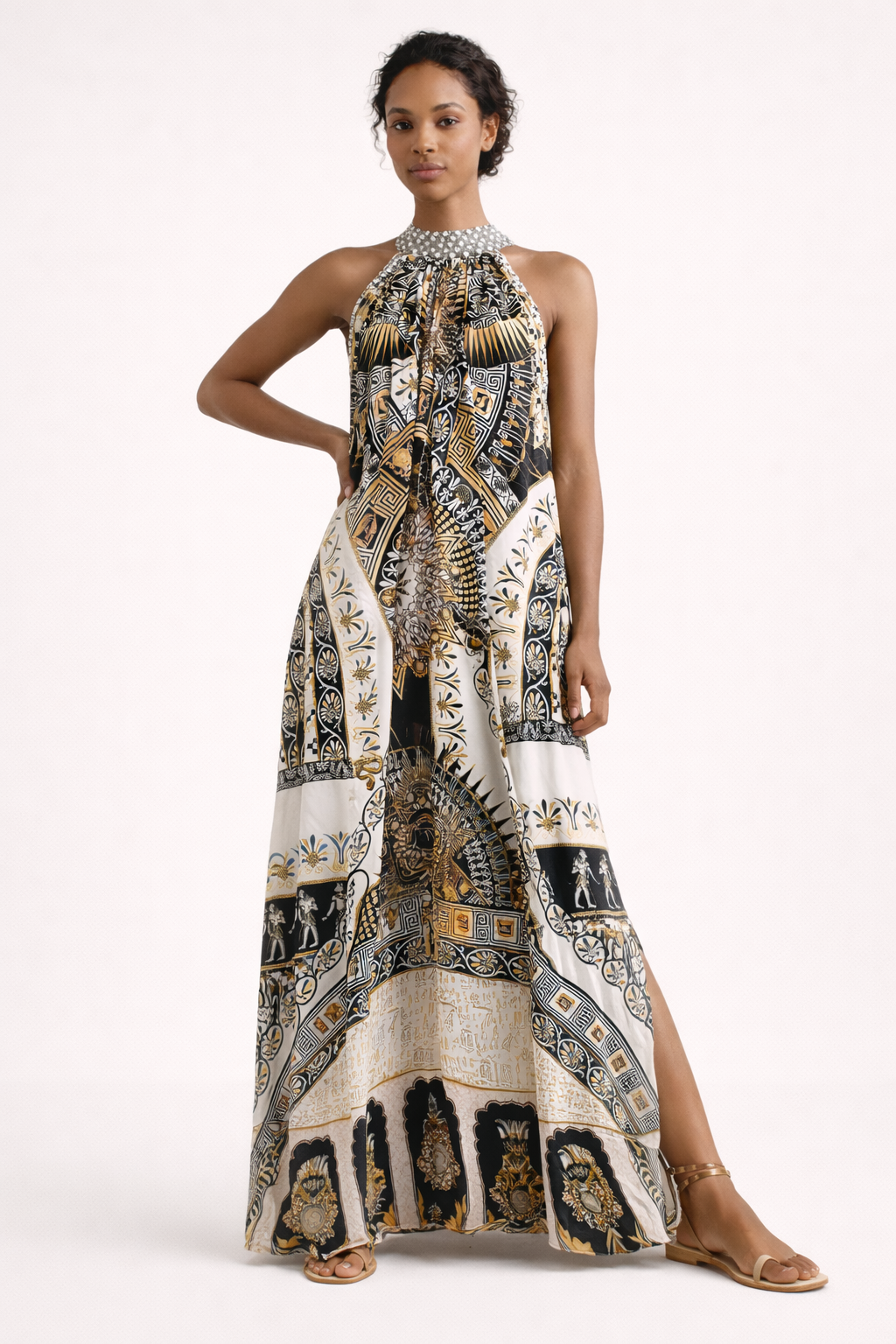 Vestido maxi estampado gráfico halter para mujer - Renata