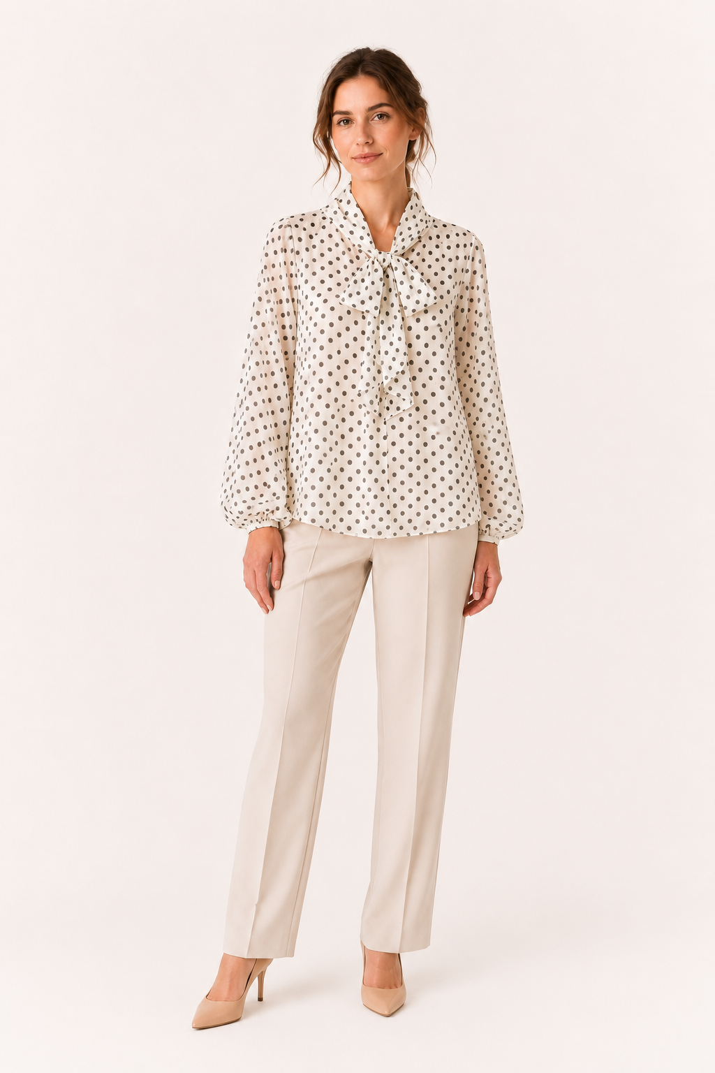 Blusa mujer lunares manga larga lazo cuello – Hannelore