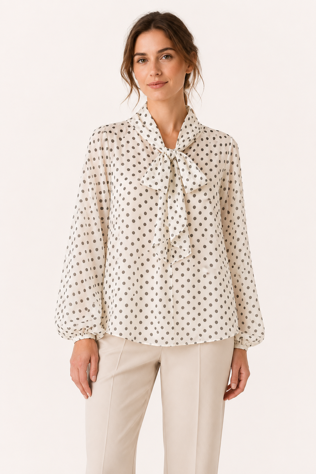 Blusa mujer lunares manga larga lazo cuello – Hannelore