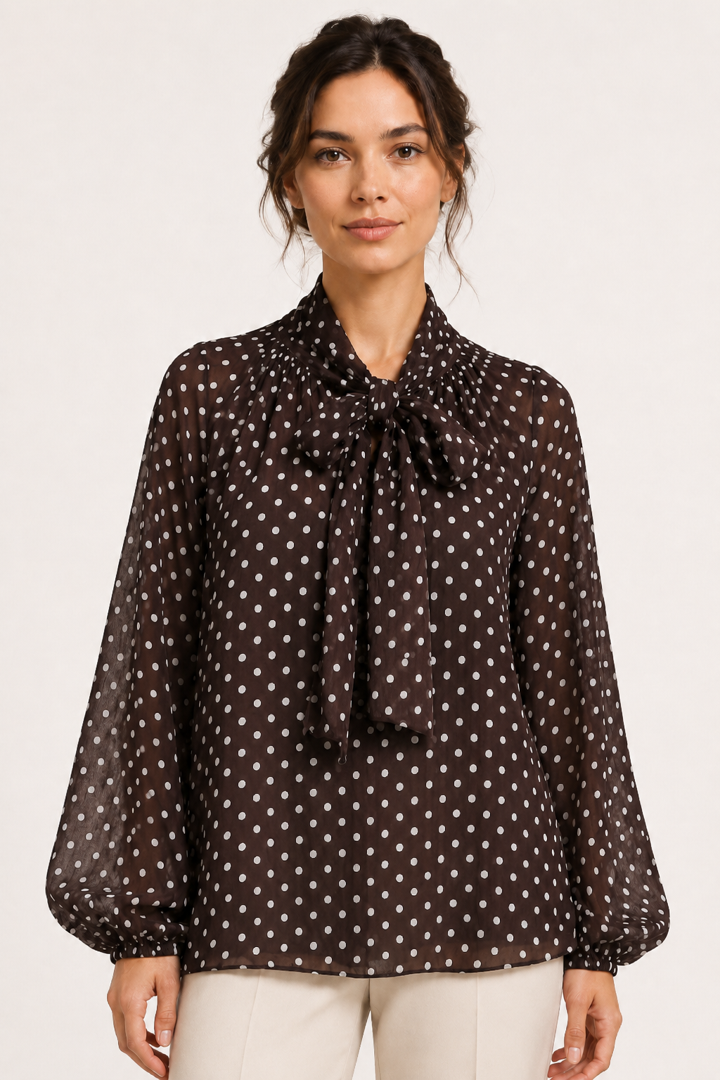 Blusa mujer lunares manga larga lazo cuello – Hannelore