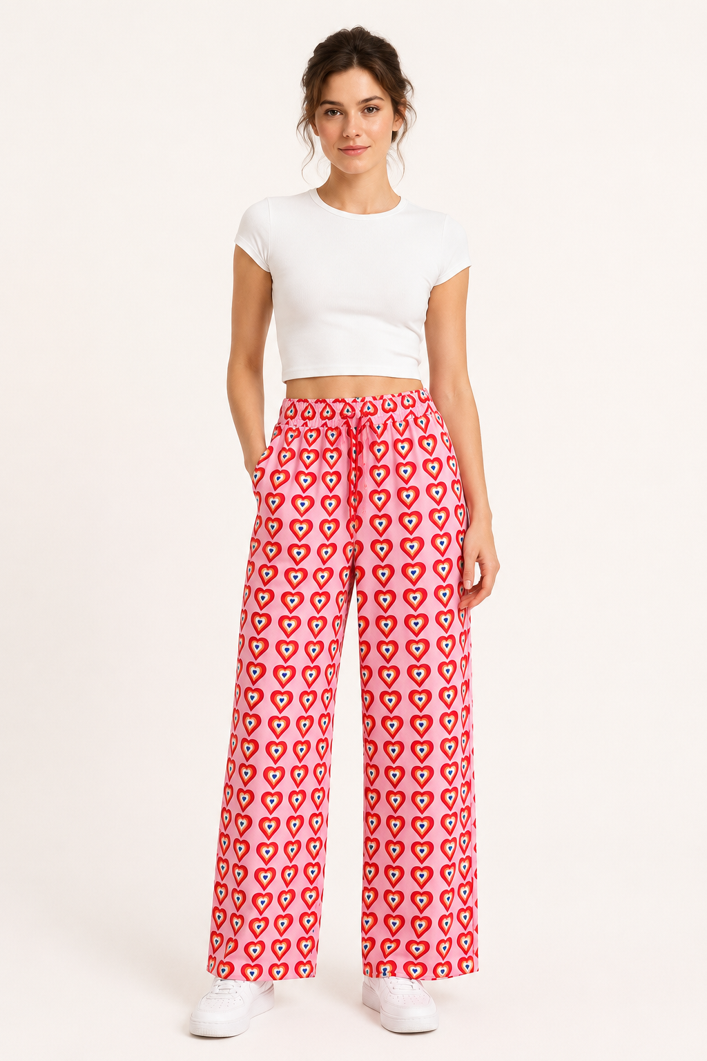 Pantalón palazzo mujer estampado corazones cintura elástica – Nadine
