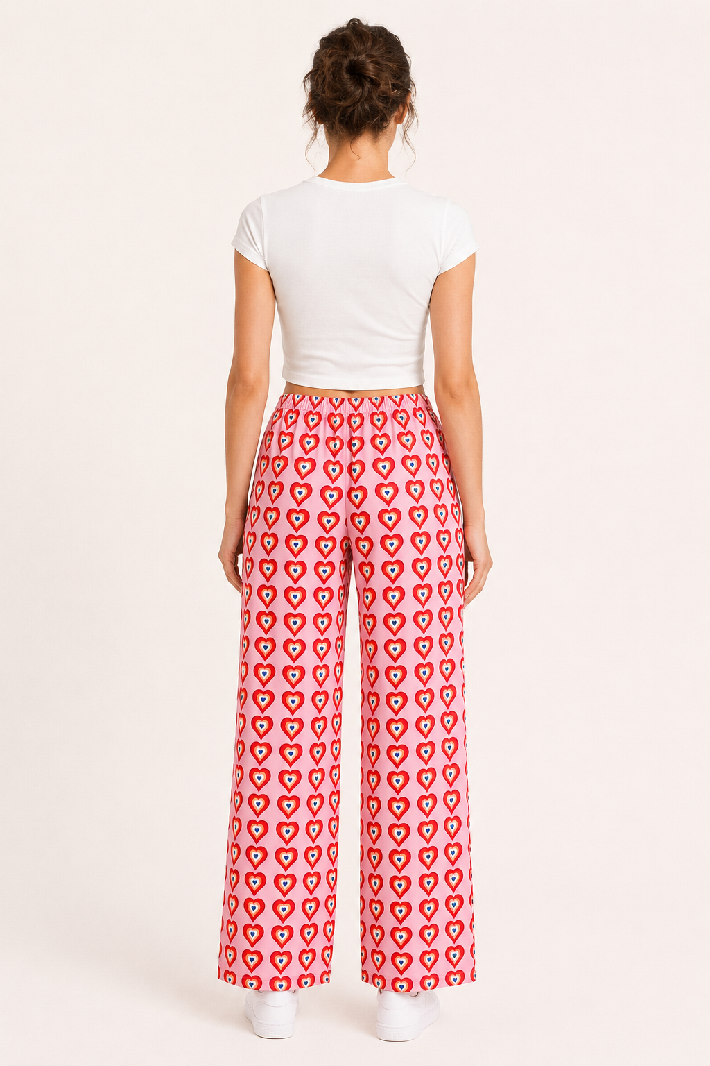 Pantalón palazzo mujer estampado corazones cintura elástica – Nadine