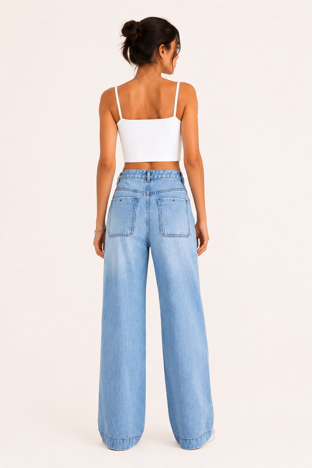 Vaqueros mujer tiro alto pierna ancha estampado sutil – Mileidy