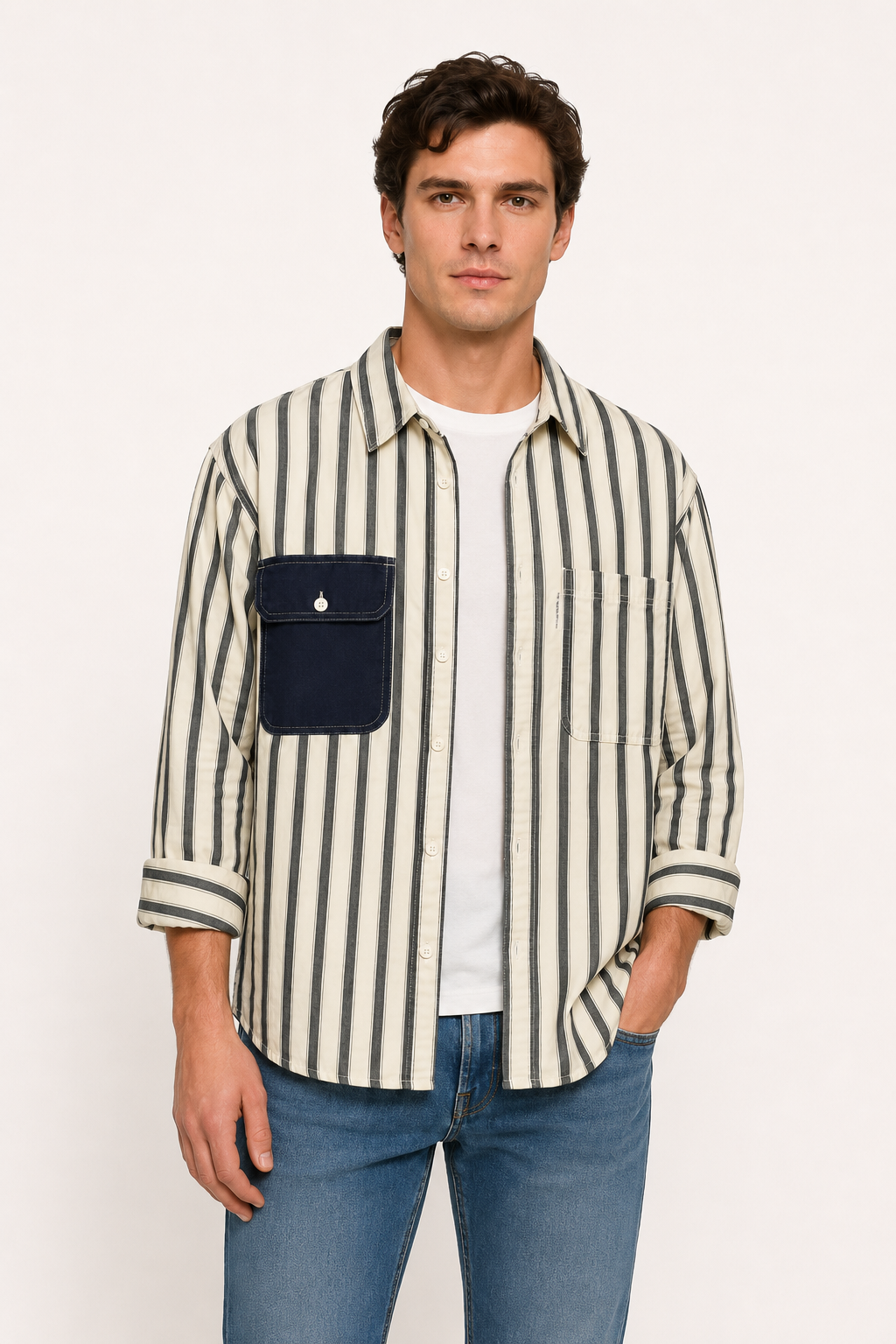 Camisa hombre rayas estilo old money bolsillo contraste verano – Bastian