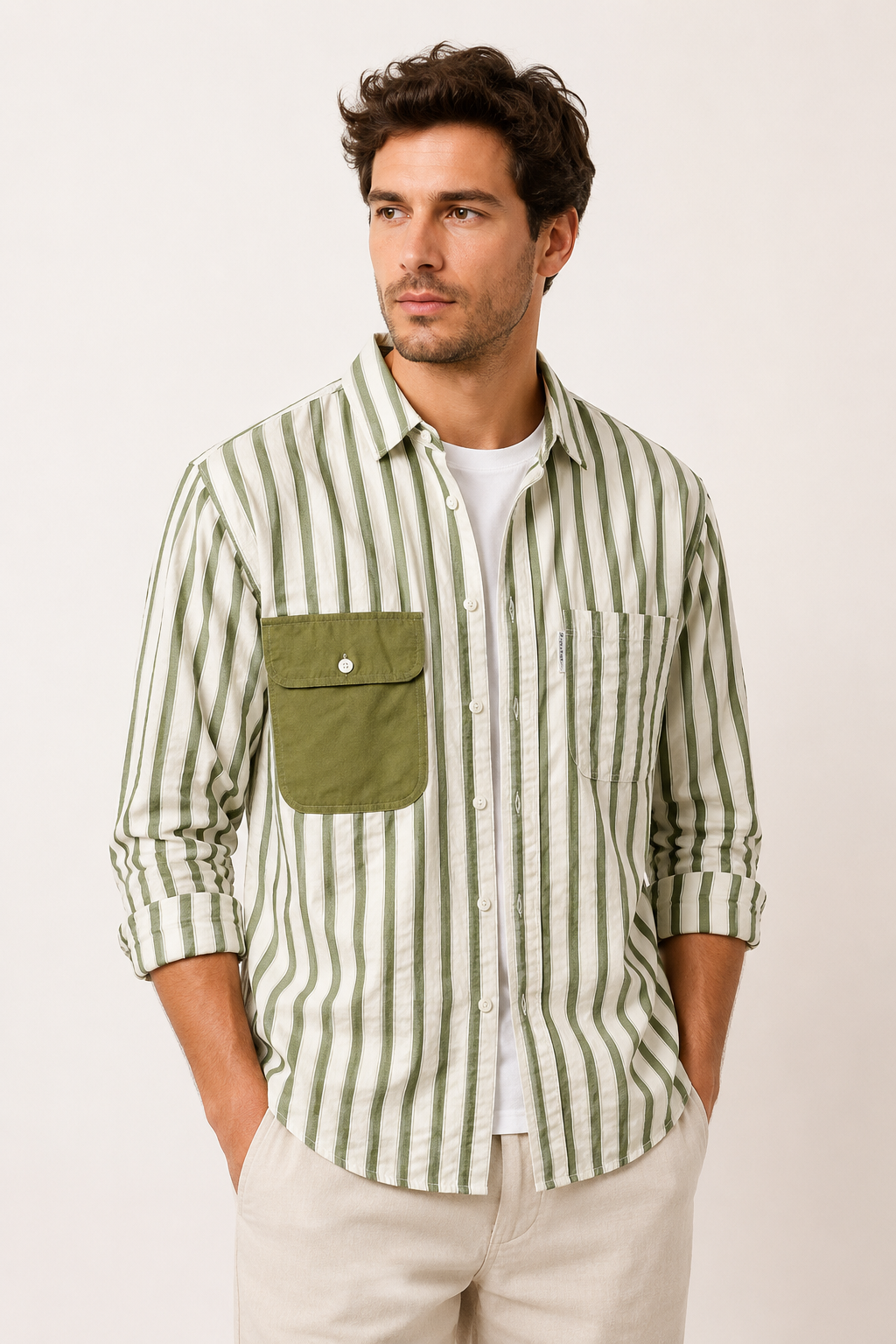 Camisa hombre rayas estilo old money bolsillo contraste verano – Bastian