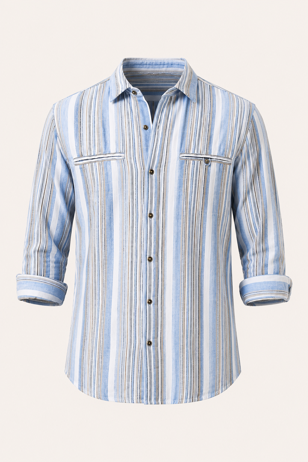 Camisa hombre algodón lino rayas estilo mediterráneo fresca verano – Timo