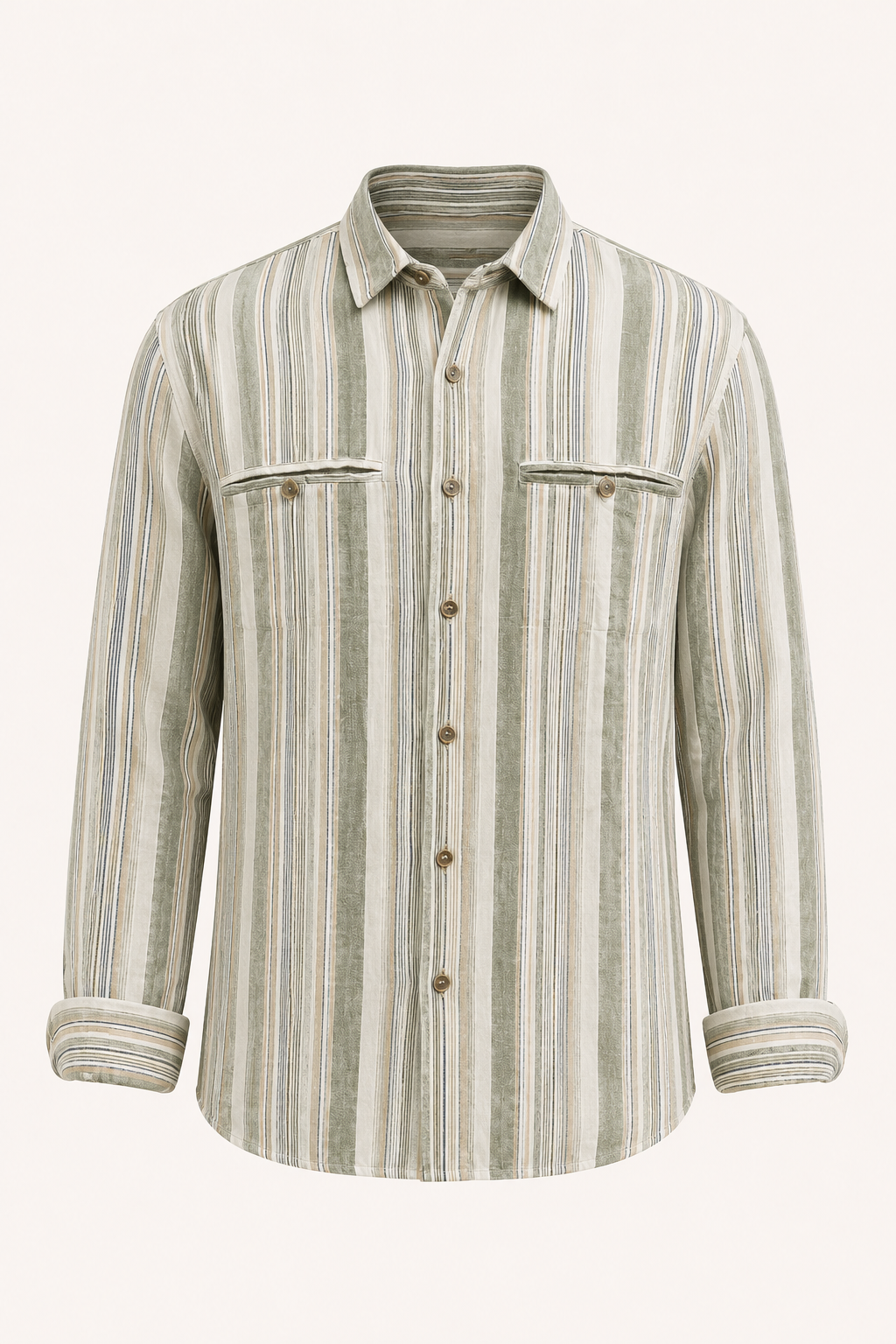 Camisa hombre algodón lino rayas estilo mediterráneo fresca verano – Timo
