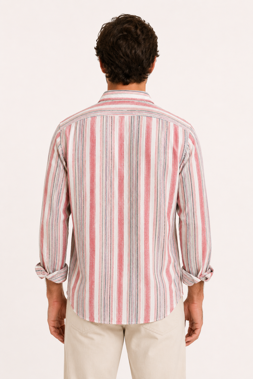Camisa hombre algodón lino rayas estilo mediterráneo fresca verano – Timo