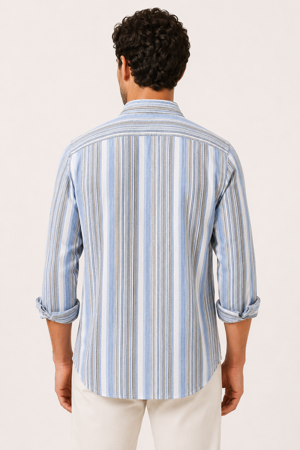 Camisa hombre algodón lino rayas estilo mediterráneo fresca verano – Timo