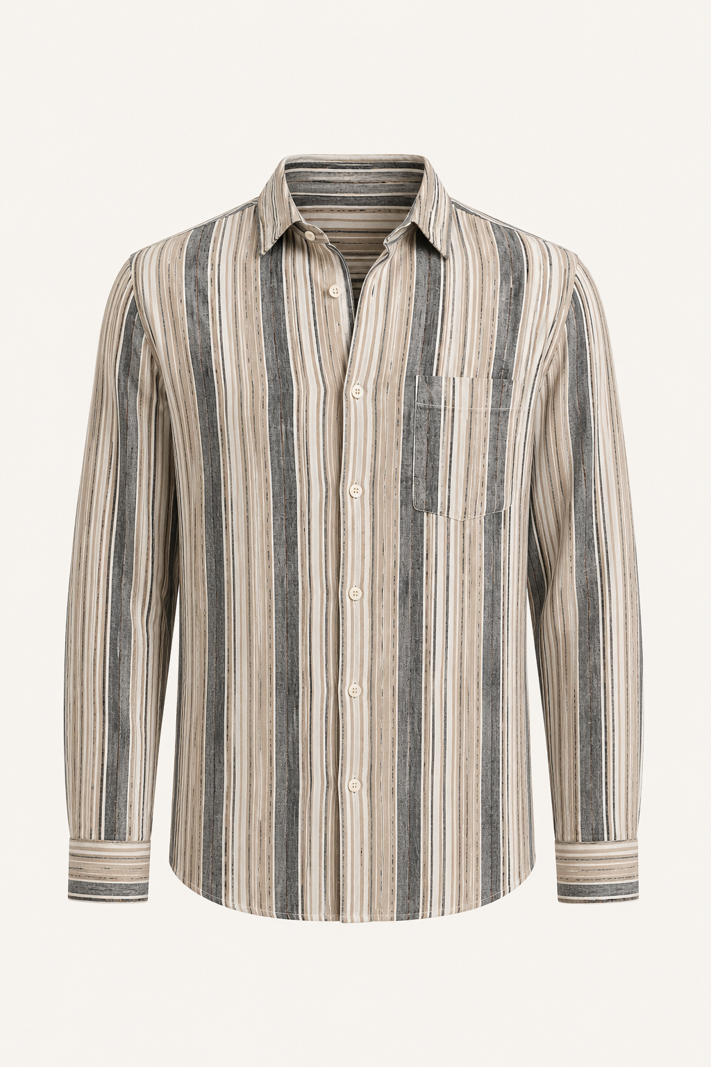 Camisa casual hombre rayas verticales manga larga bolsillo cuello camisero – Kaspar