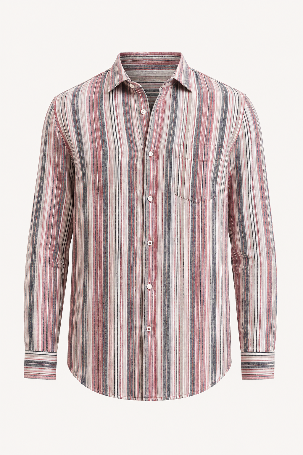 Camisa casual hombre rayas verticales manga larga bolsillo cuello camisero – Kaspar