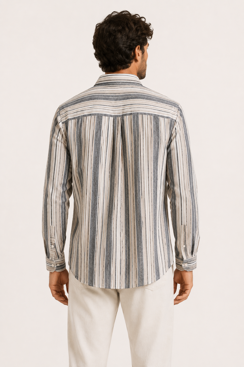 Camisa casual hombre rayas verticales manga larga bolsillo cuello camisero – Kaspar