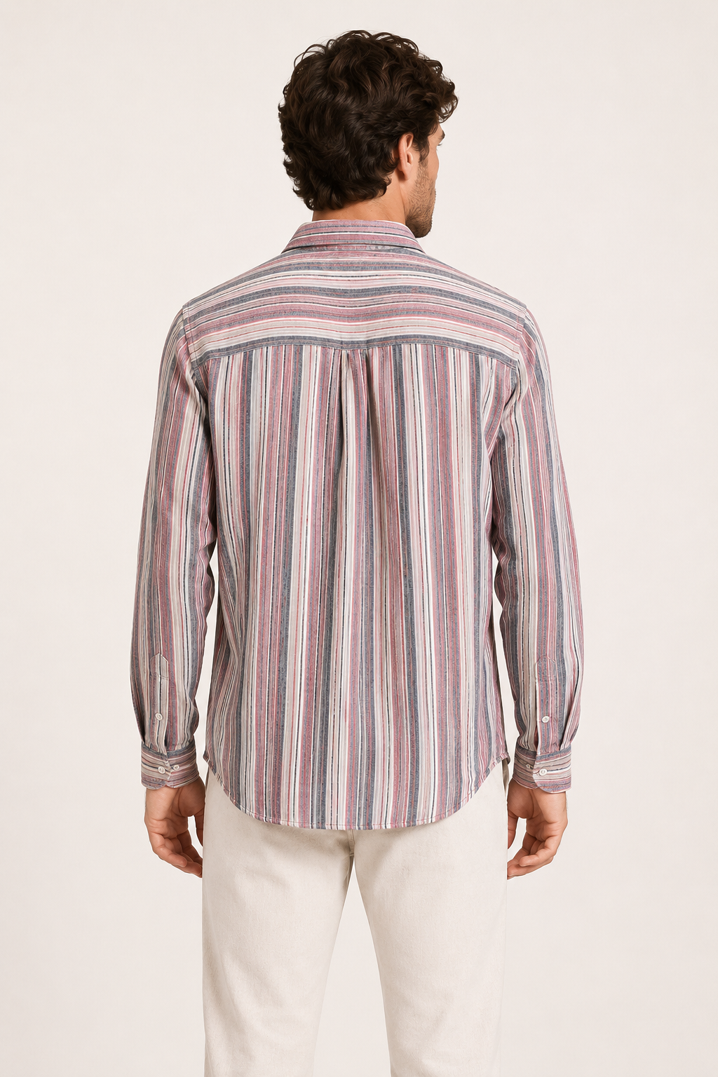 Camisa casual hombre rayas verticales manga larga bolsillo cuello camisero – Kaspar