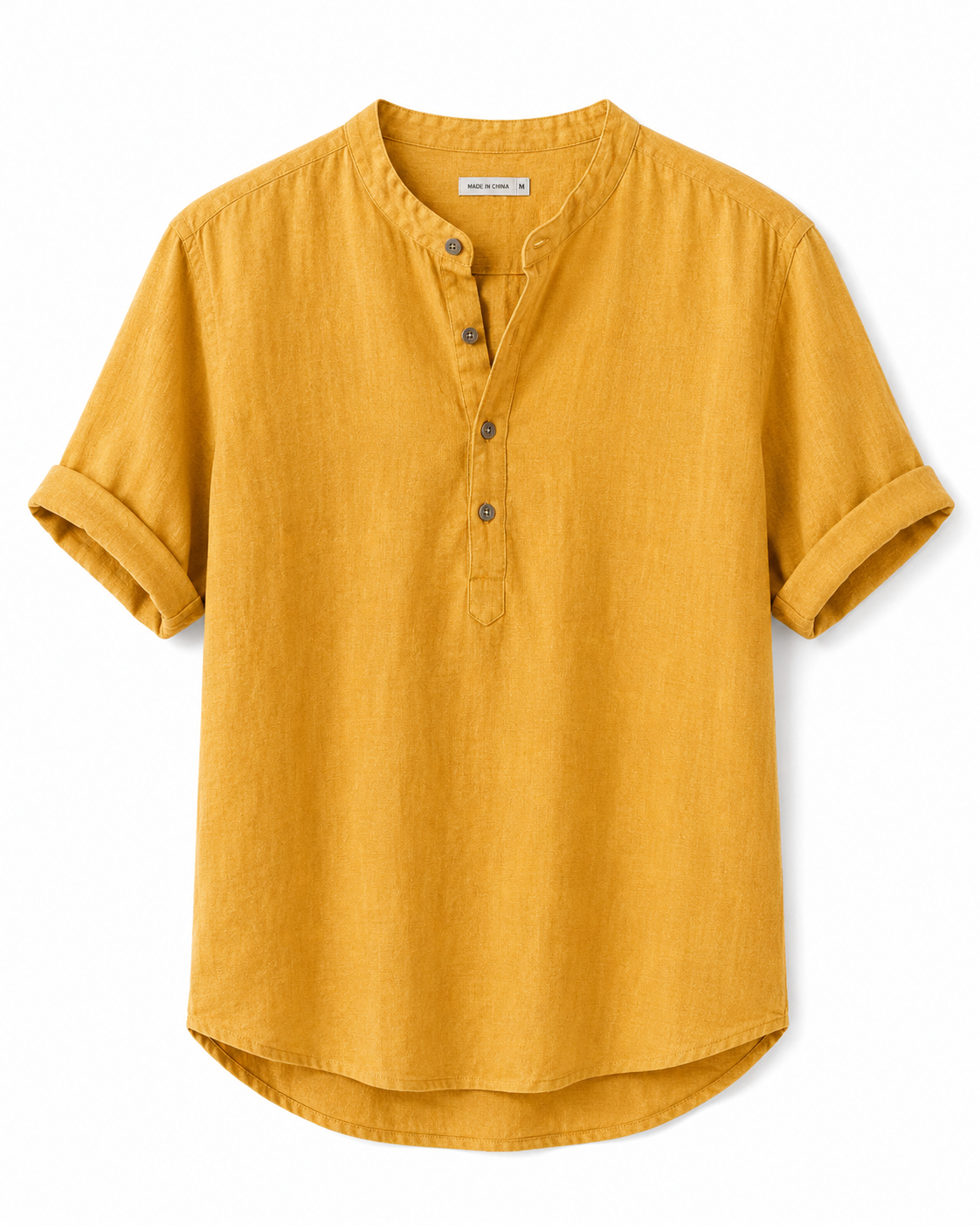 Camisa lino hombre manga corta cuello mao botonadura corta – Stefan