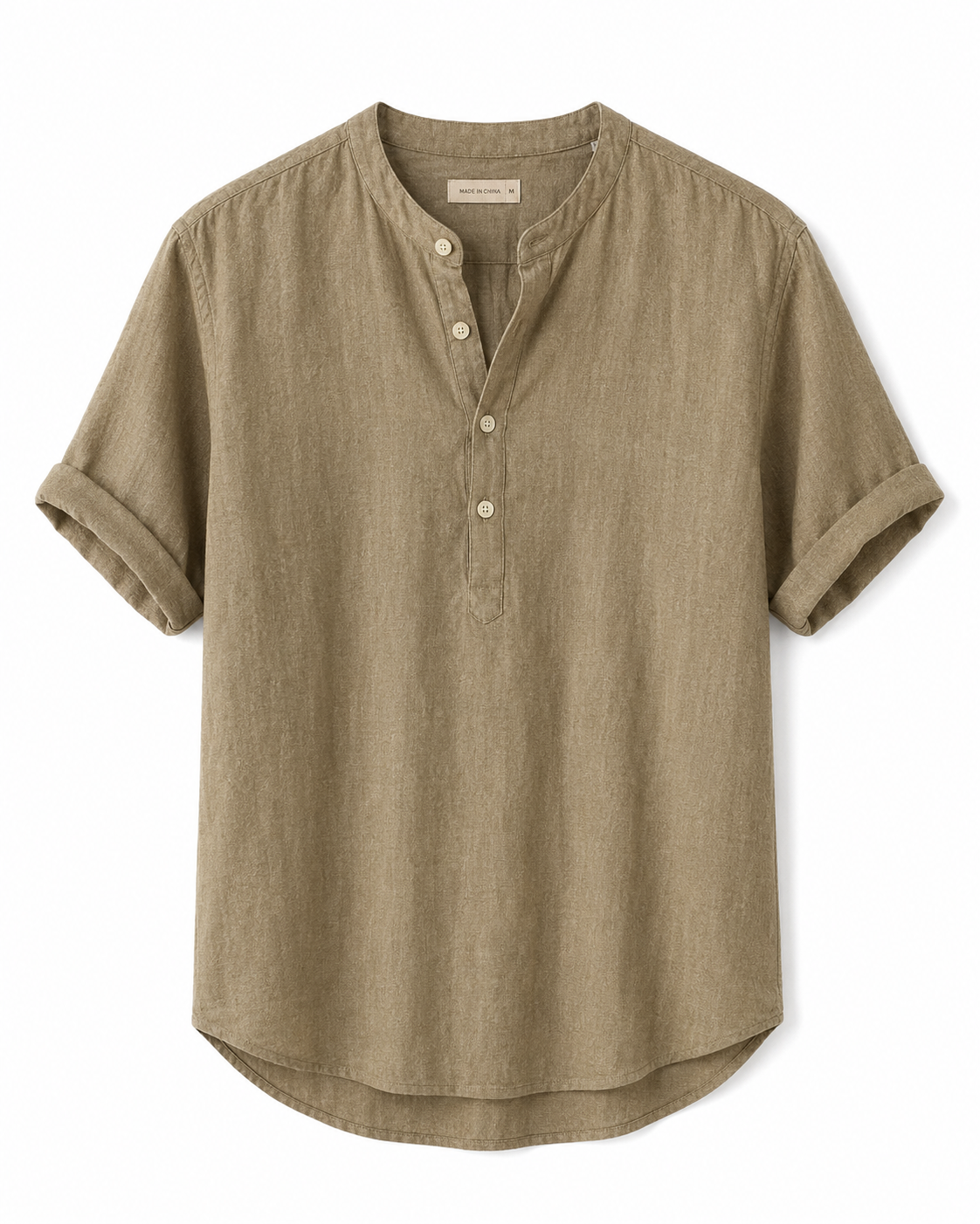 Camisa lino hombre manga corta cuello mao botonadura corta – Stefan