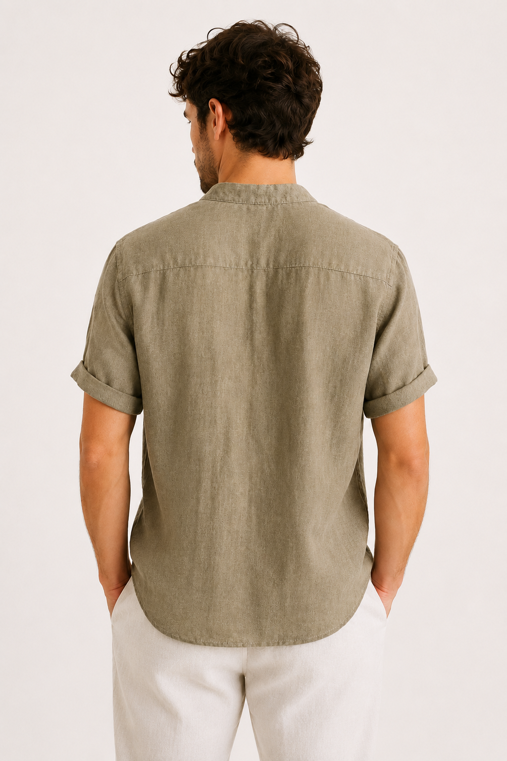 Camisa lino hombre manga corta cuello mao botonadura corta – Stefan
