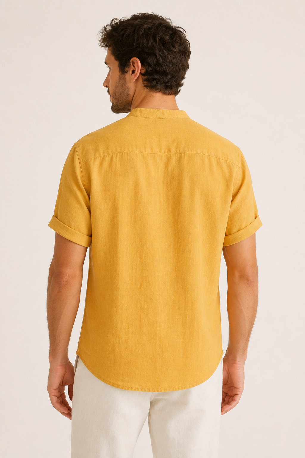 Camisa lino hombre manga corta cuello mao botonadura corta – Stefan