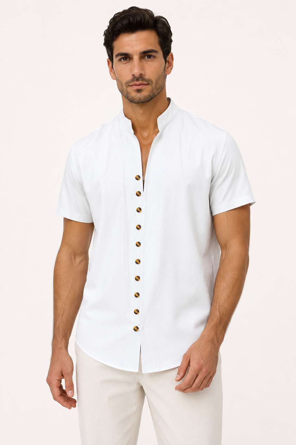 Camisa manga corta hombre cuello mao botonadura completa – Lorenz
