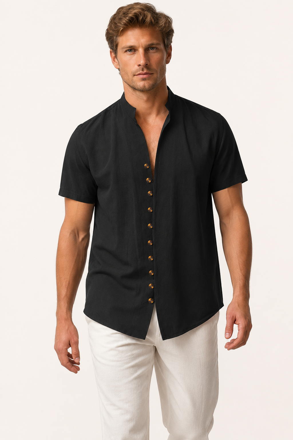 Camisa manga corta hombre cuello mao botonadura completa – Lorenz