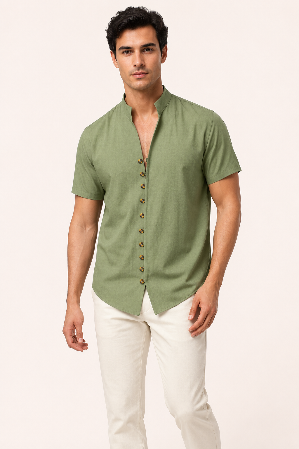 Camisa manga corta hombre cuello mao botonadura completa – Lorenz
