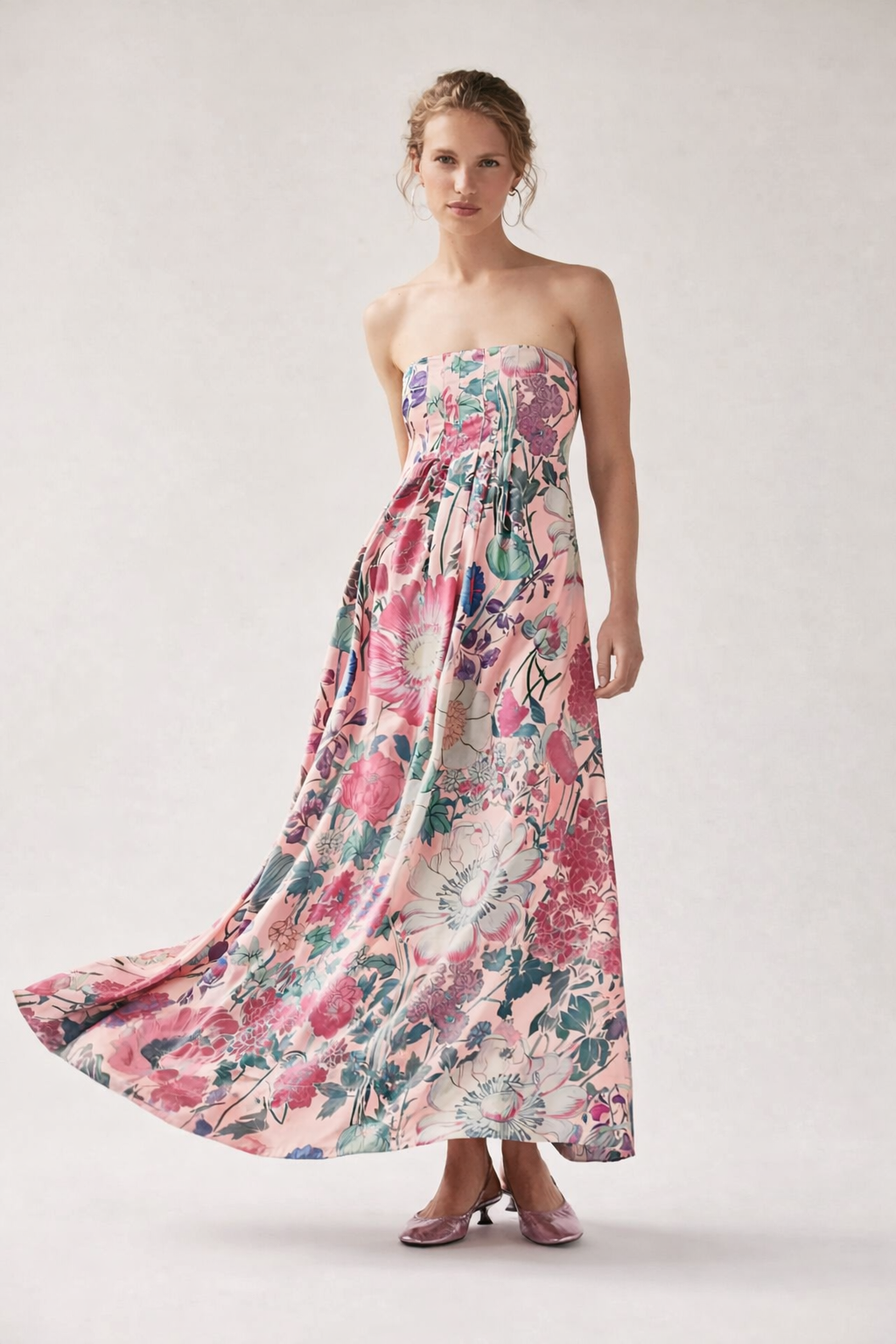Vestido largo mujer estampado floral cintura alta corte A - Althea
