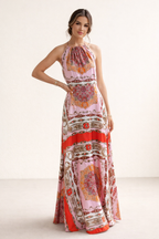 Vestido largo bohemio halter para mujer con estampado - Elisa