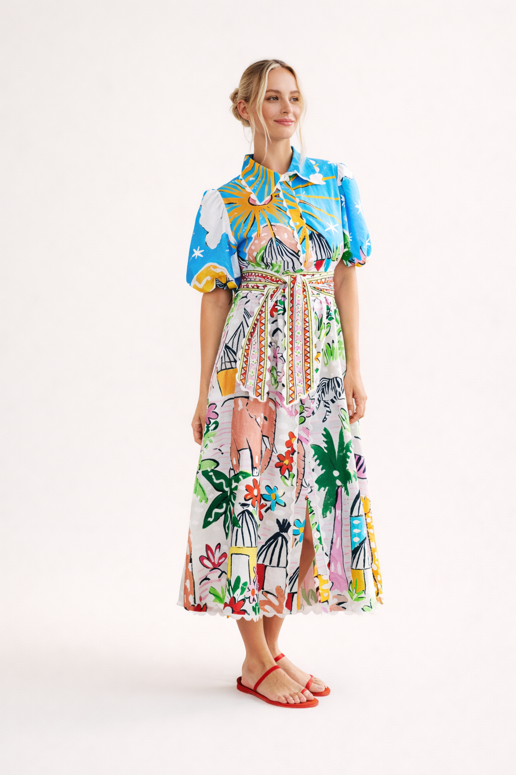 Vestido midi para mujer estampado artístico tropical primavera verano - Zafrina