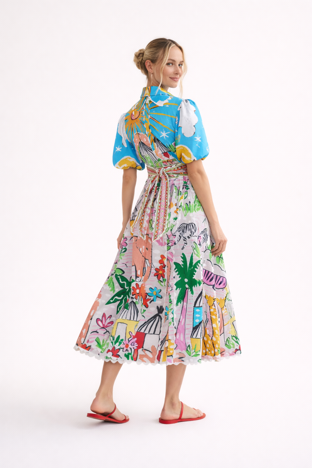 Vestido midi para mujer estampado artístico tropical primavera verano - Zafrina