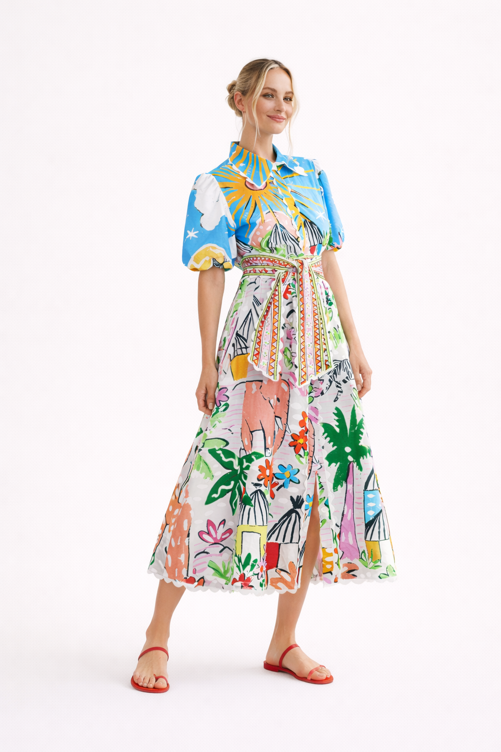 Vestido midi para mujer estampado artístico tropical primavera verano - Zafrina