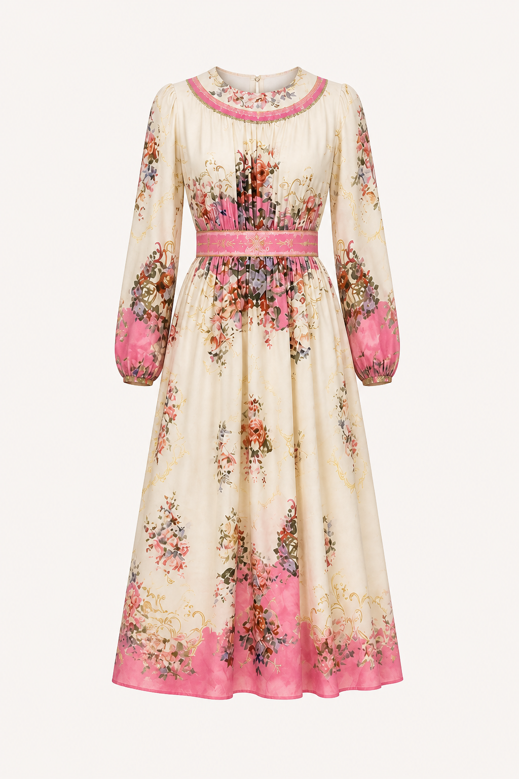 Vestido midi mujer manga larga estampado floral corte entallado - Brenda