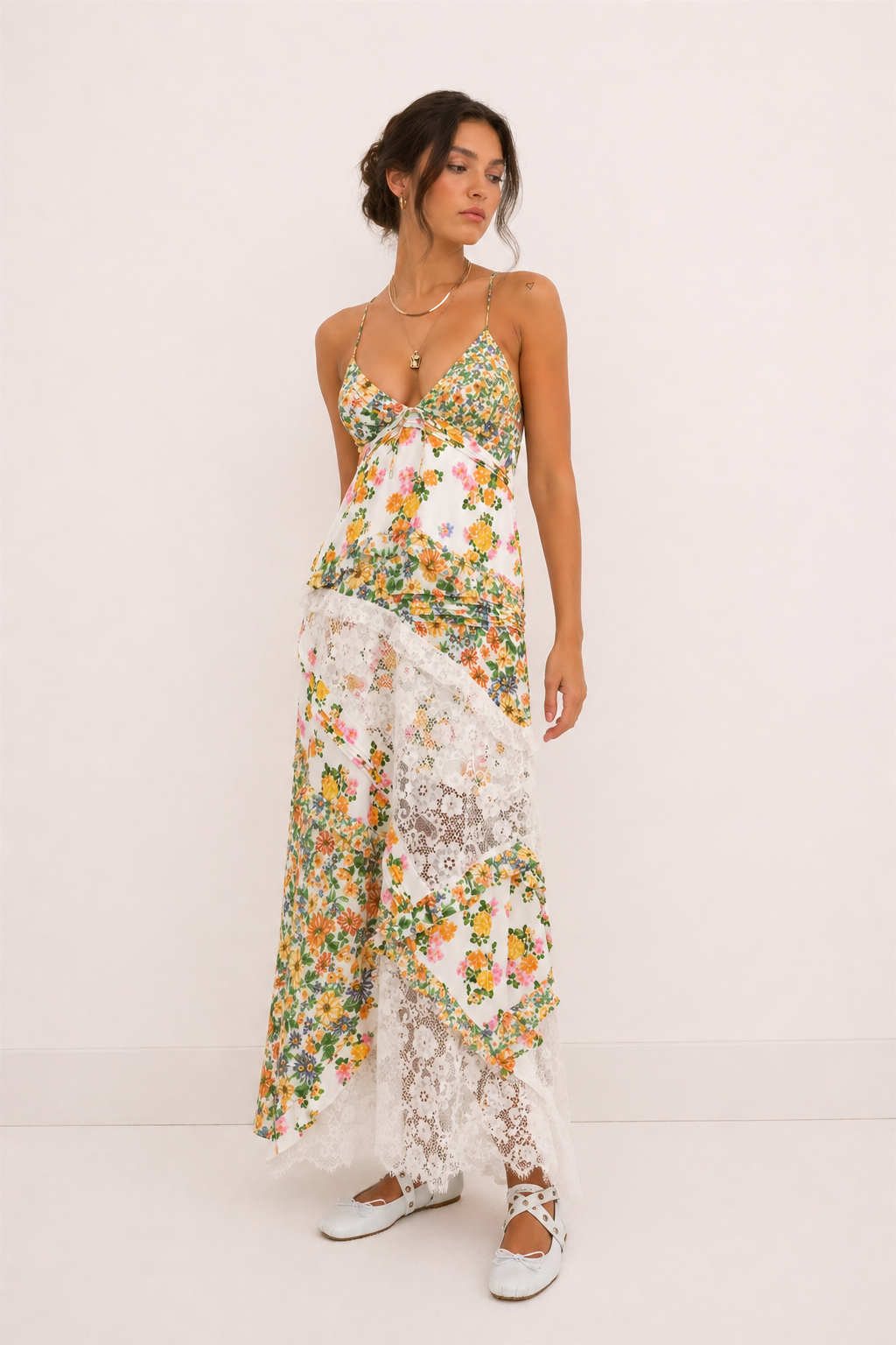 Vestido largo mujer estampado floral encaje verano - Danira