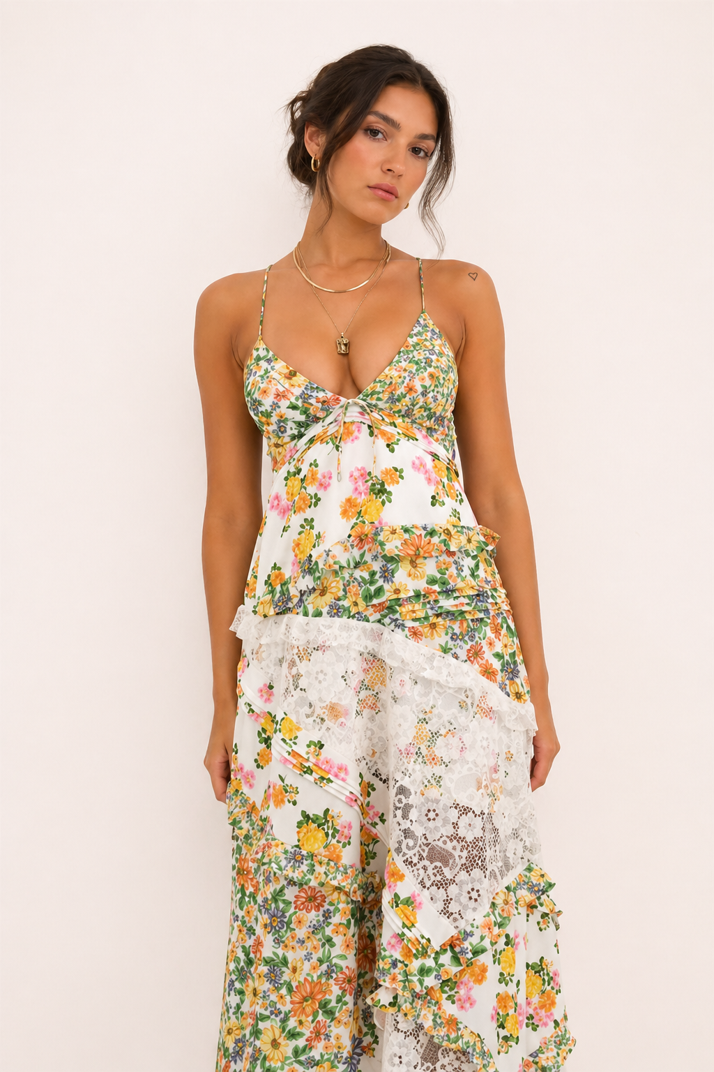 Vestido largo mujer estampado floral encaje verano - Danira