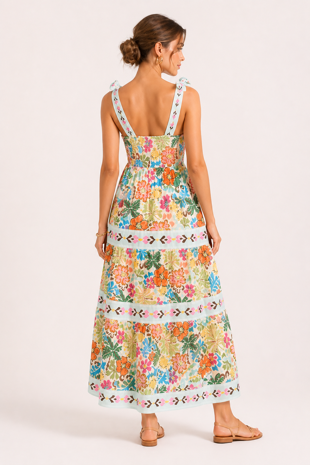 Vestido midi mujer tirantes lazo estampado floral verano - Estela