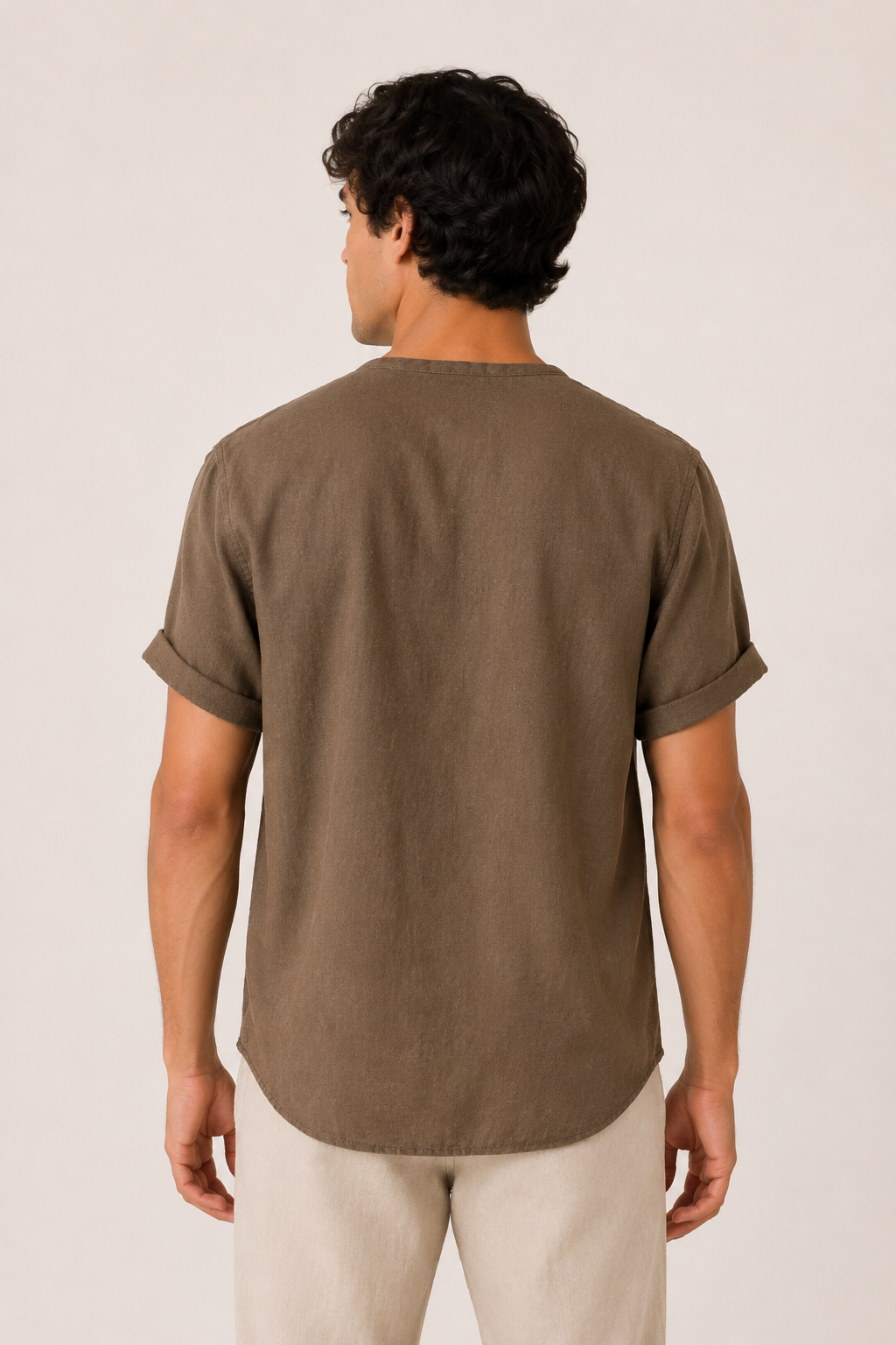 Camisa manga corta hombre cuello mao bolsillo remangada casual – James