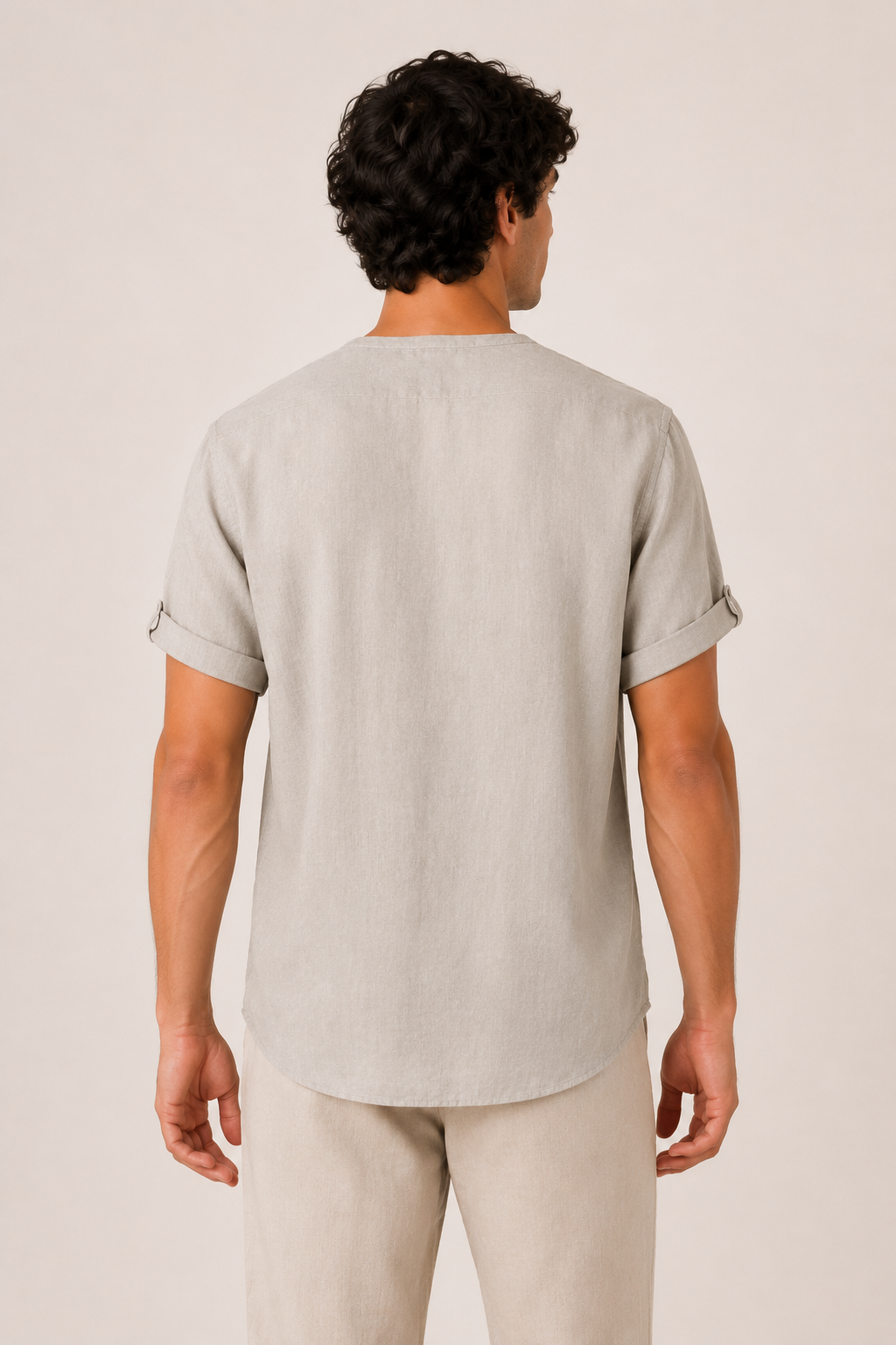 Camisa manga corta hombre cuello mao bolsillo remangada casual – James